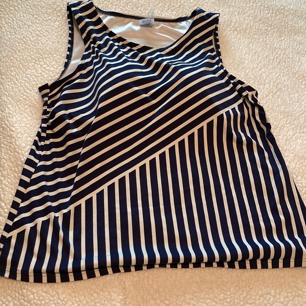 Lands' End Asymmetrical Top in Navy and White Stripes